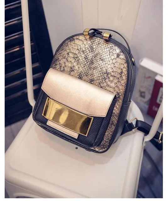 2016 New Snake PU Leather Women Backpack Female Fashion Rucksack Brand Designer Ladies Back Bag High Quality School Bag