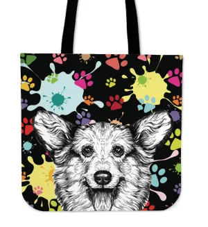 Artsy Corgi Linen Tote Bag