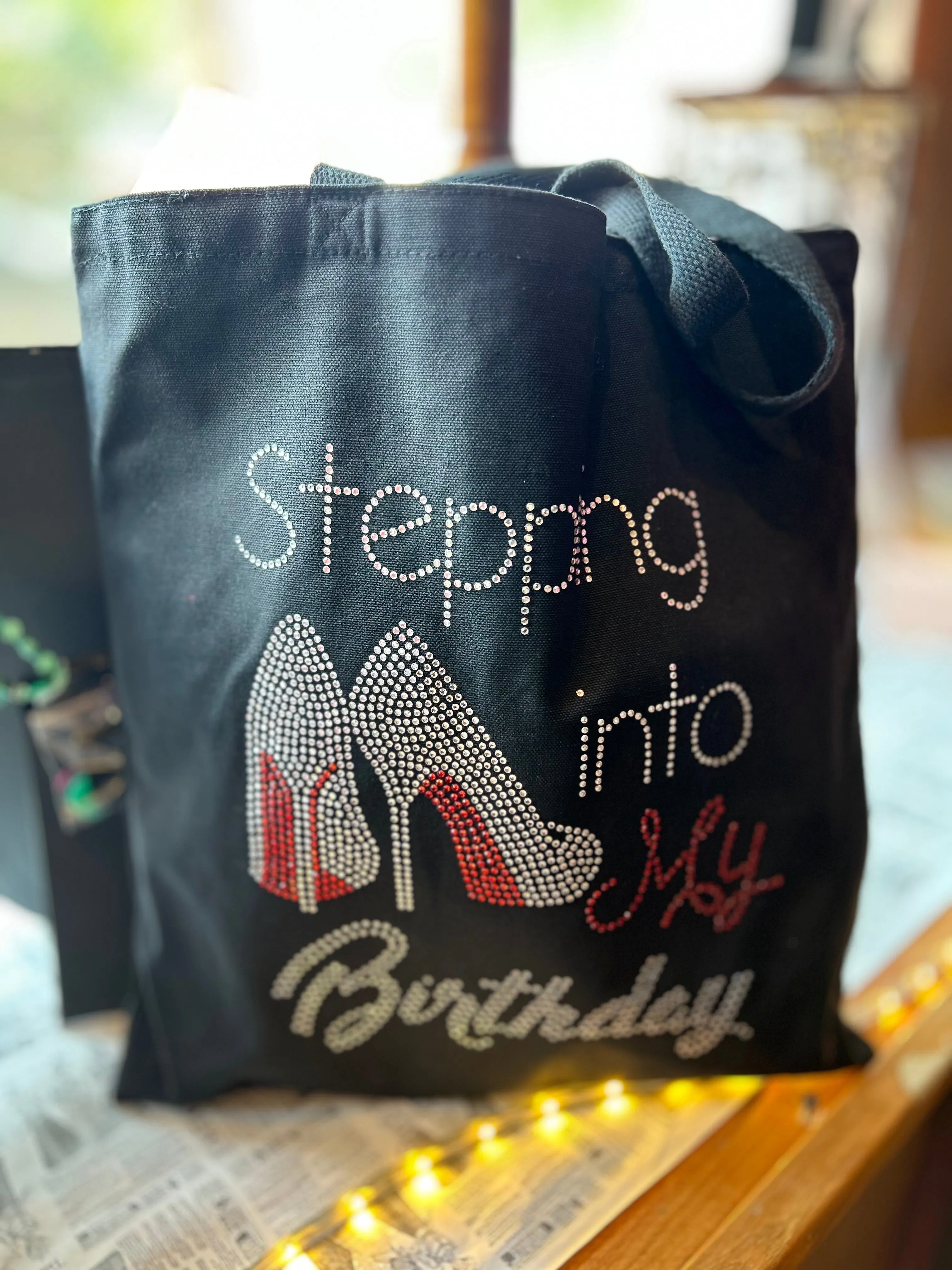 Black Birthday Embellished Tote Bag