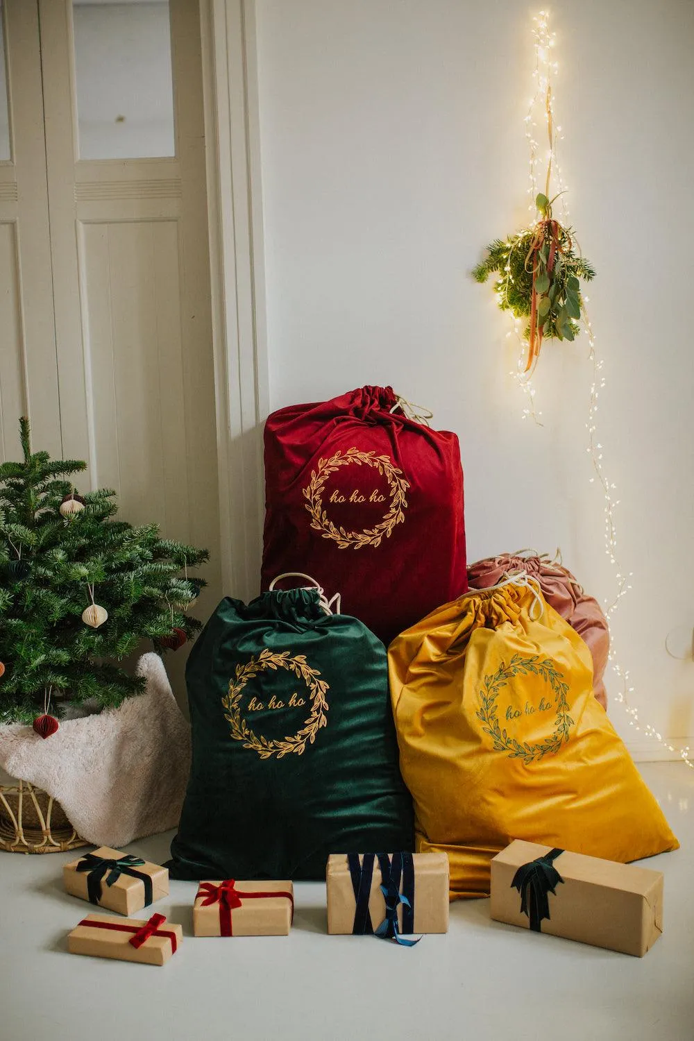 Christmas sack in velvet yellow | Christmas bags for gifts