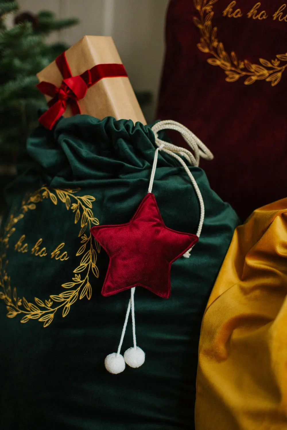 Christmas sack in velvet yellow | Christmas bags for gifts