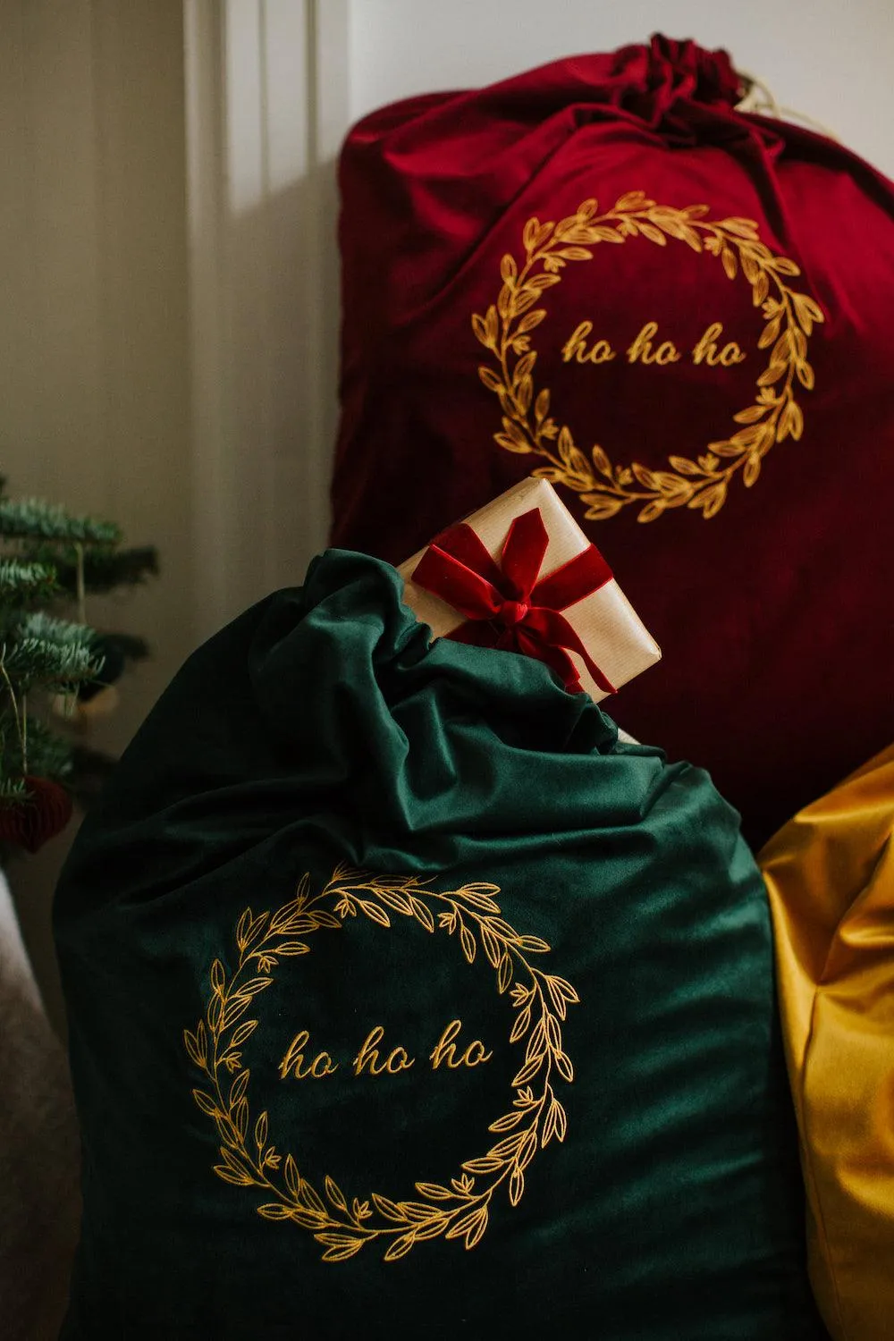 Christmas sack in velvet yellow | Christmas bags for gifts