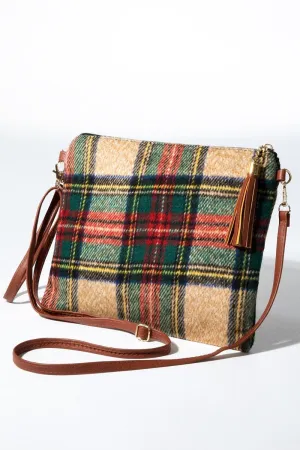 Crossbody Plaid Flannel Fringe Accent Bag