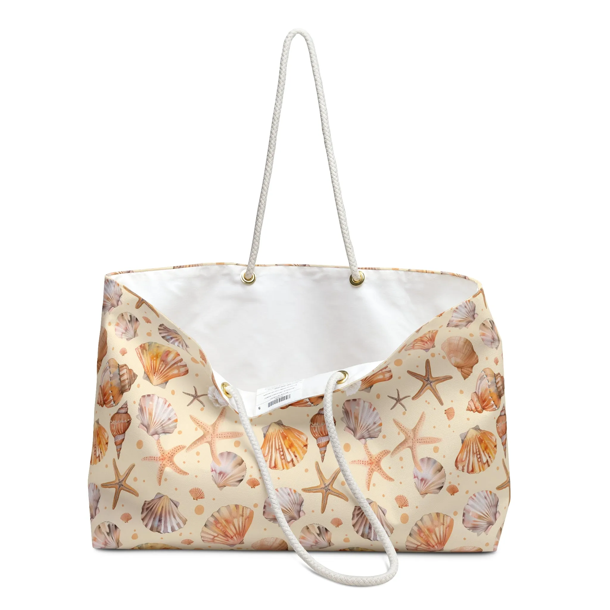 Deluxe Tote & Beach Bag with Seashell and Starfish Watercolor Design (24" × 13" x 5.5")