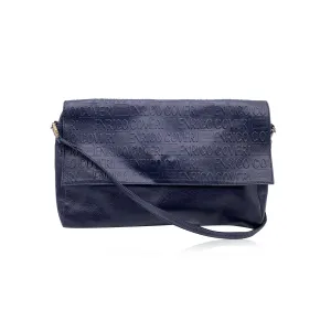 Enrico Coveri Vintage Blue Embossed Leather Convertible Bag