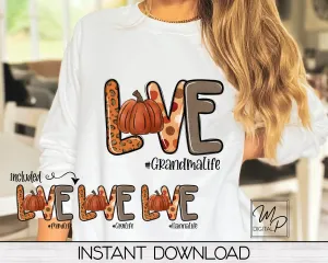 Fall Grandma Love VOL 1 Sublimation Design PNG Digital Download - Pumpkin, Tote Mug Tshirt Tumbler Sublimation - Commercial Use