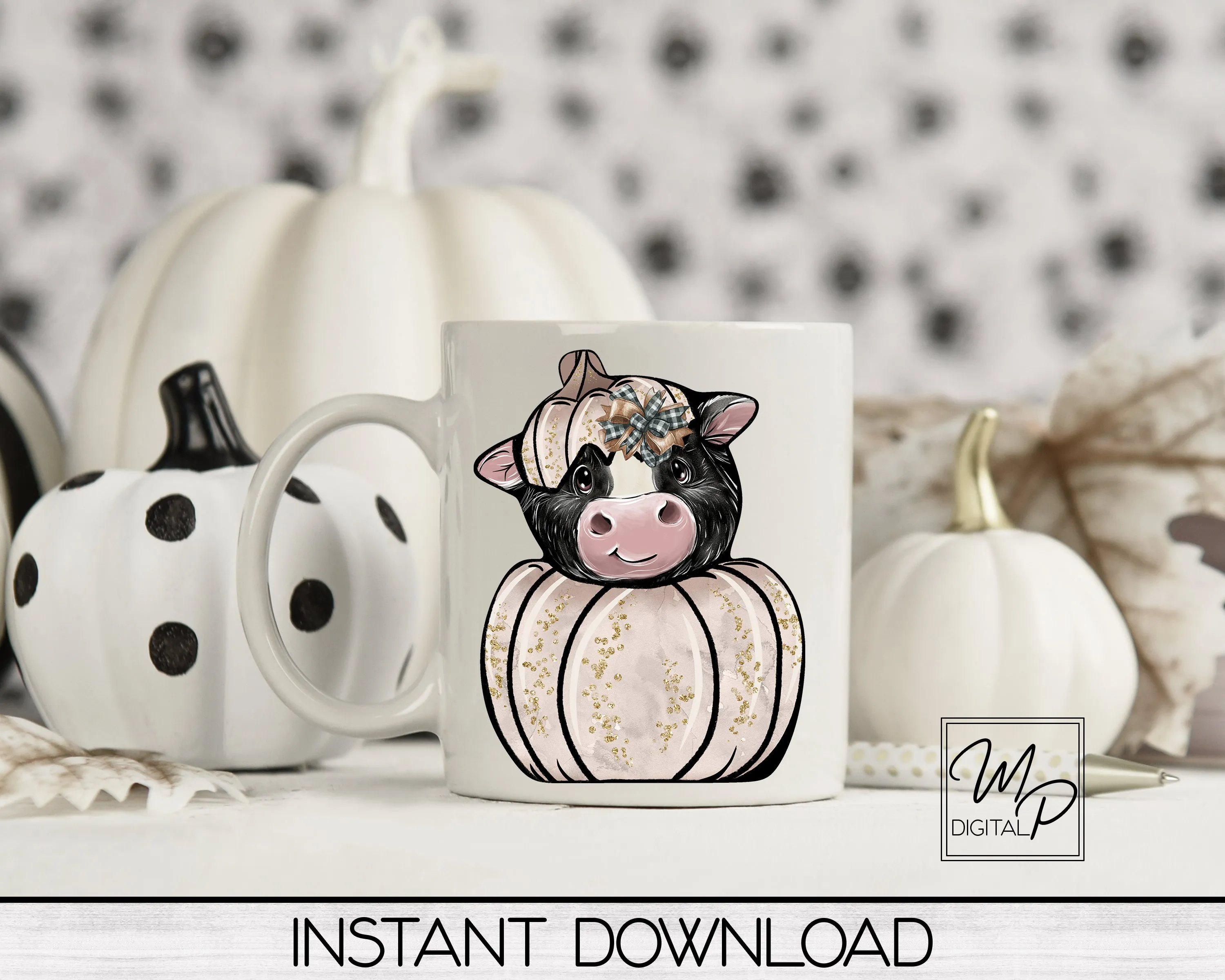 Fall Pumpkin Cow PNG Sublimation Design, Instant Digital Download, Personal and Commercial Use