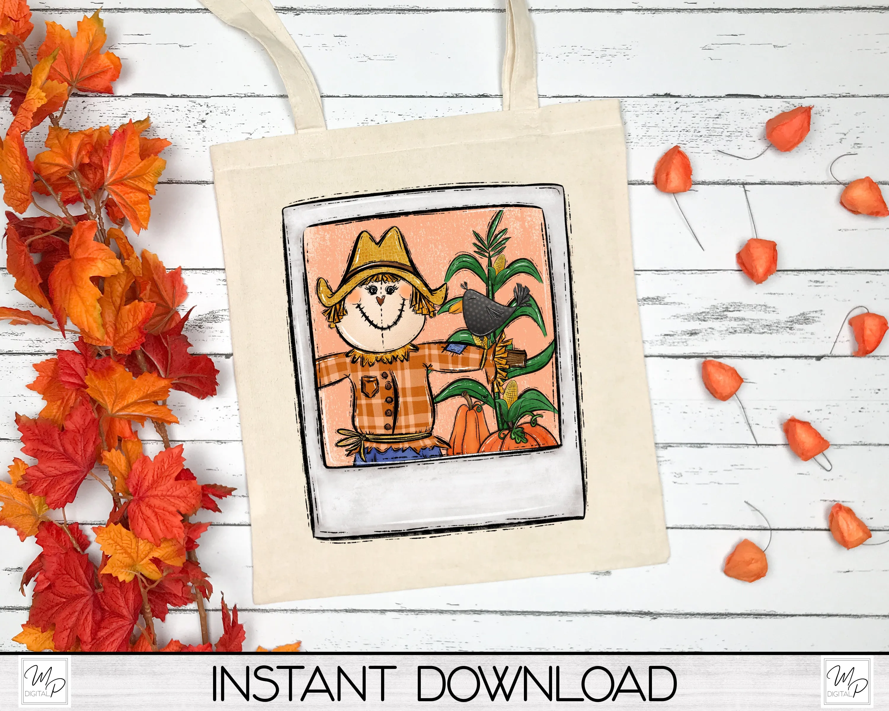 Happy Fall Scarecrow PNG Sublimation Design, for Tshirts, Mugs, and Tea Towels, Digital Download