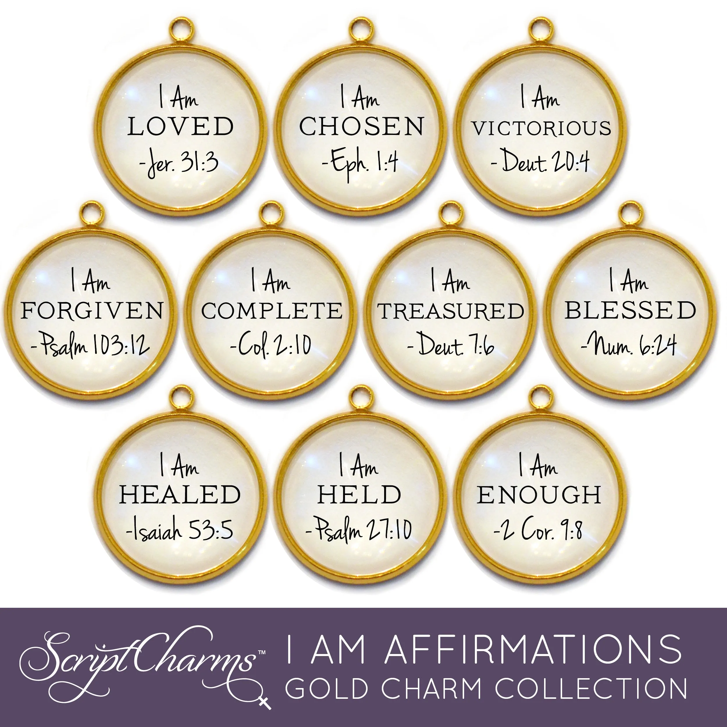 I AM Loved, Blessed, Forgiven, Enough Affirmations – Glass Scripture Jewelry Making Charms – Bulk Designer Christian Religious Charms