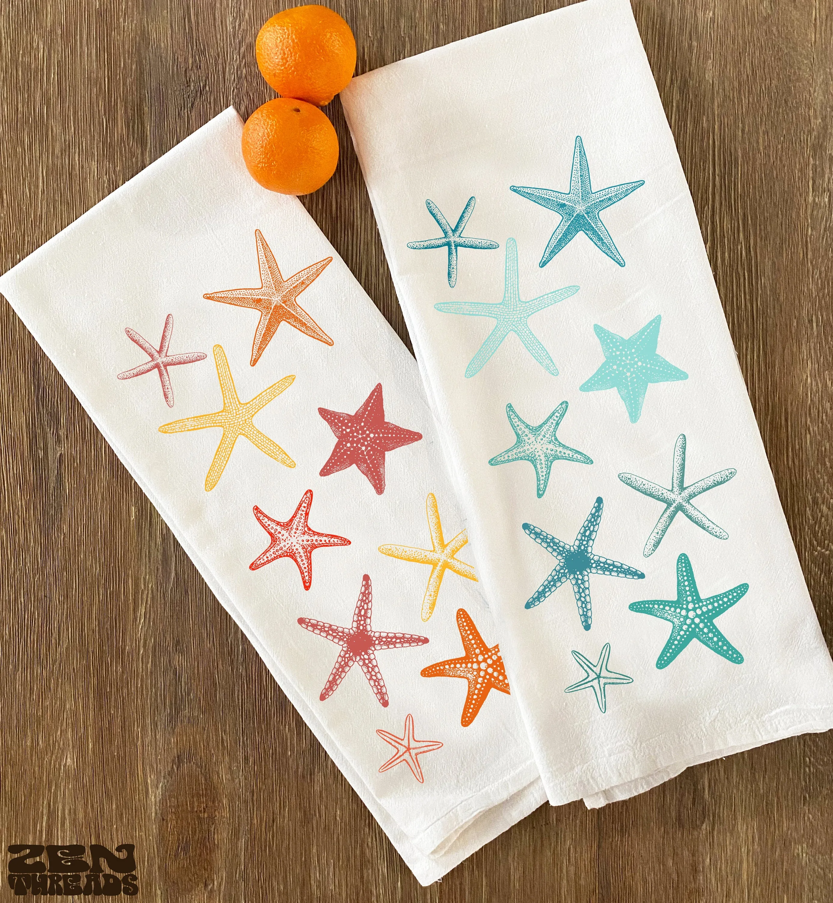 Large Starfish Kitchen Towel 28x33 | Natural Cotton Bar Backsplash Gift | Organic Flour Sack Tea Towel