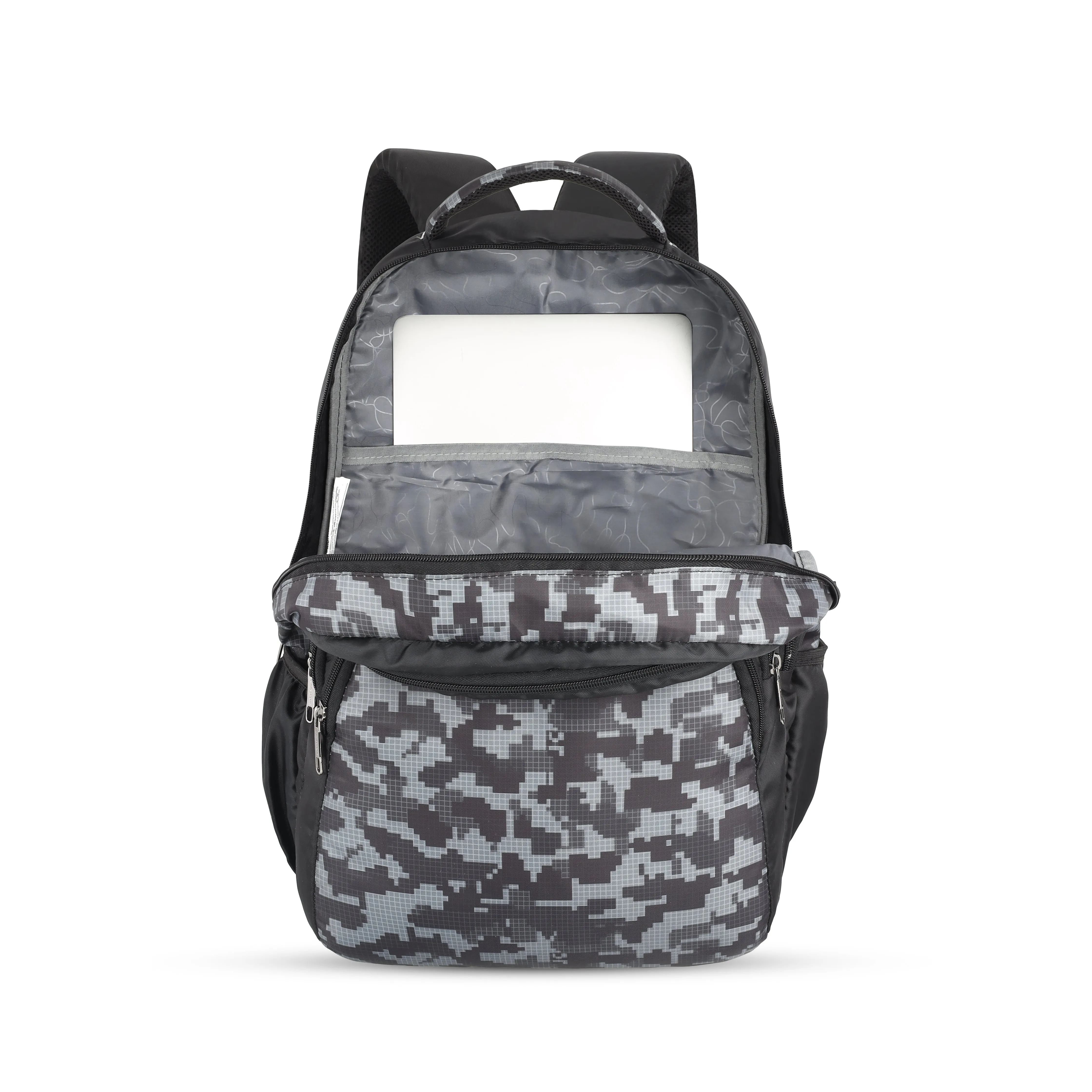 Lavie Sport Camo 39L Printed School Unisex Backpack with Rain cover for Boys & Girls Black