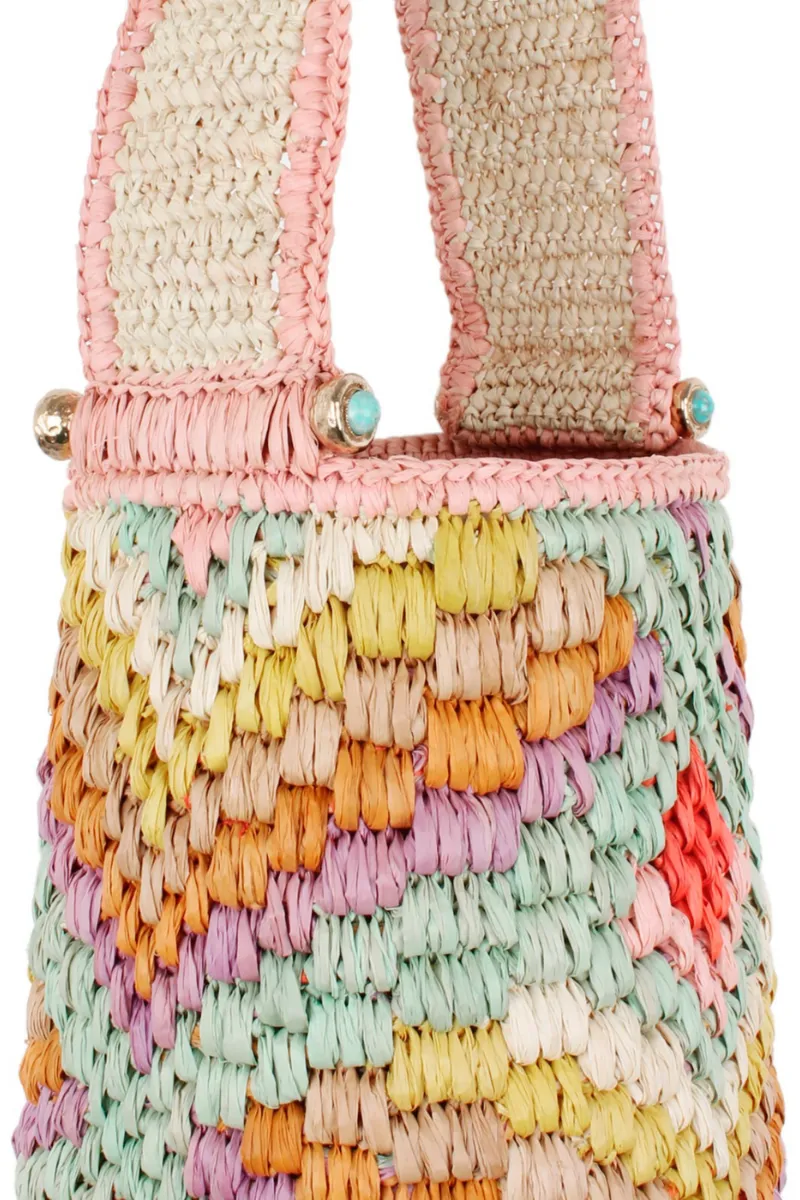 Mini Raffia Bucket Bag in Pastel