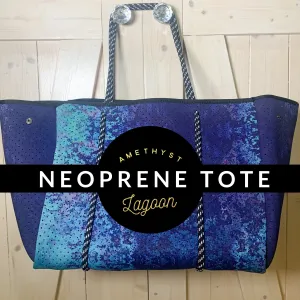 Neoprene TOTE - Amethyst Lagoon: violet purple blue bag  weathered aqua turquoise teal Beach Pool Lake Travel catch-all waterproof washable