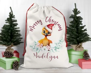 Personalised Santa Sack, Emu, Eucalyptus Leaves Linen Bag