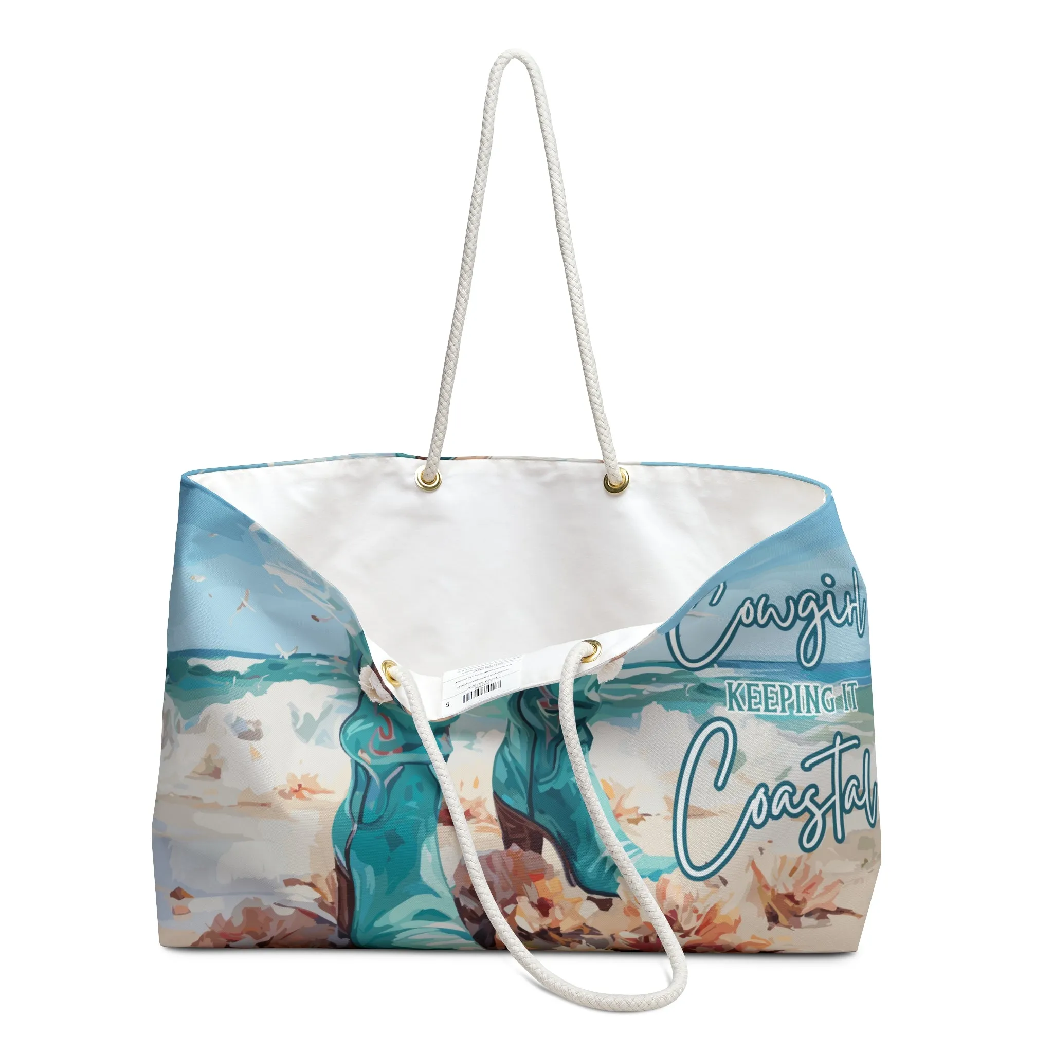 Personalised/Non-Personalised Weekender Bag, Cowgirl Keeping it Coastal, Large Weekender Bag, Beach Bag, Book Bag