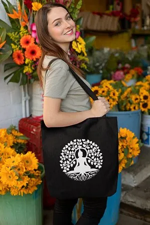 Premium Cotton Canvas Tote Bag- Buddha Black