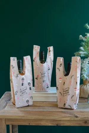 Set Of Three Christmas Wine Bags