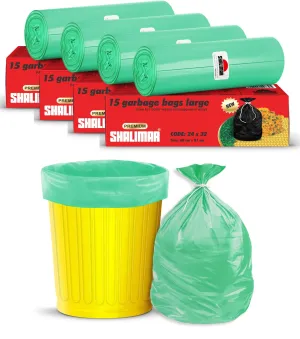 Shalimar Premium Garbage Bags Size 24 X 32 Inches (Large) 60 Bags (4 rolls) Dustbin Bag/Trash Bag - Green Color