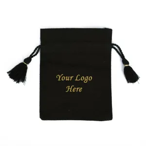 Small Drawstring Bags Unique Jewelry Packaging Black Pouches with Tassels Eco-friendly Bags- CraftJaipur