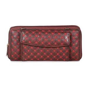 THE CLOWNFISH Emerald Series Womens Wallet with Front Mobile Pocket and Red Checkered Embroidery (Red)