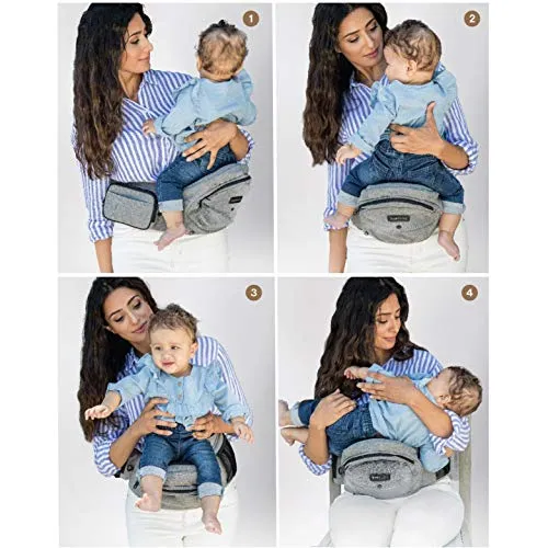 Tushbaby - Safety-Certified Hip Seat Baby Carrier - Mom’s Choice Award Winner, Seen on Shark Tank, Ergonomic Carrier & Extenders for Newborns & Toddlers (Carrier, Grey)