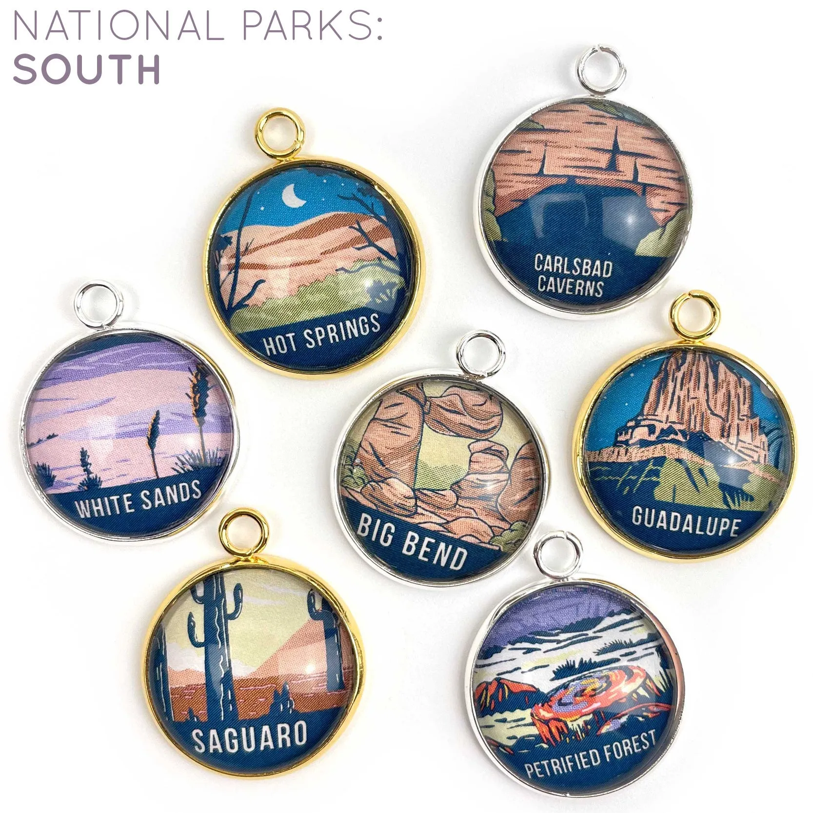 U.S. National Parks Charms for Jewelry Making – Glacier, Yosemite, Acadia, Zion, Yellowstone – 63 Colorful Glass Bulk Designer Charms