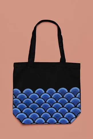 Wave Black - 100% Cotton Canvas Sustainable Tote Bag with Zip