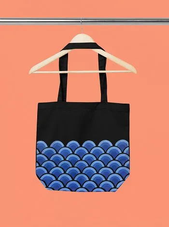 Wave Black - 100% Cotton Canvas Sustainable Tote Bag with Zip