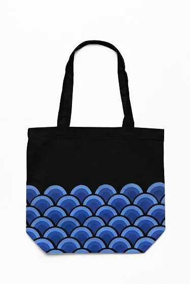 Wave Black - 100% Cotton Canvas Sustainable Tote Bag with Zip